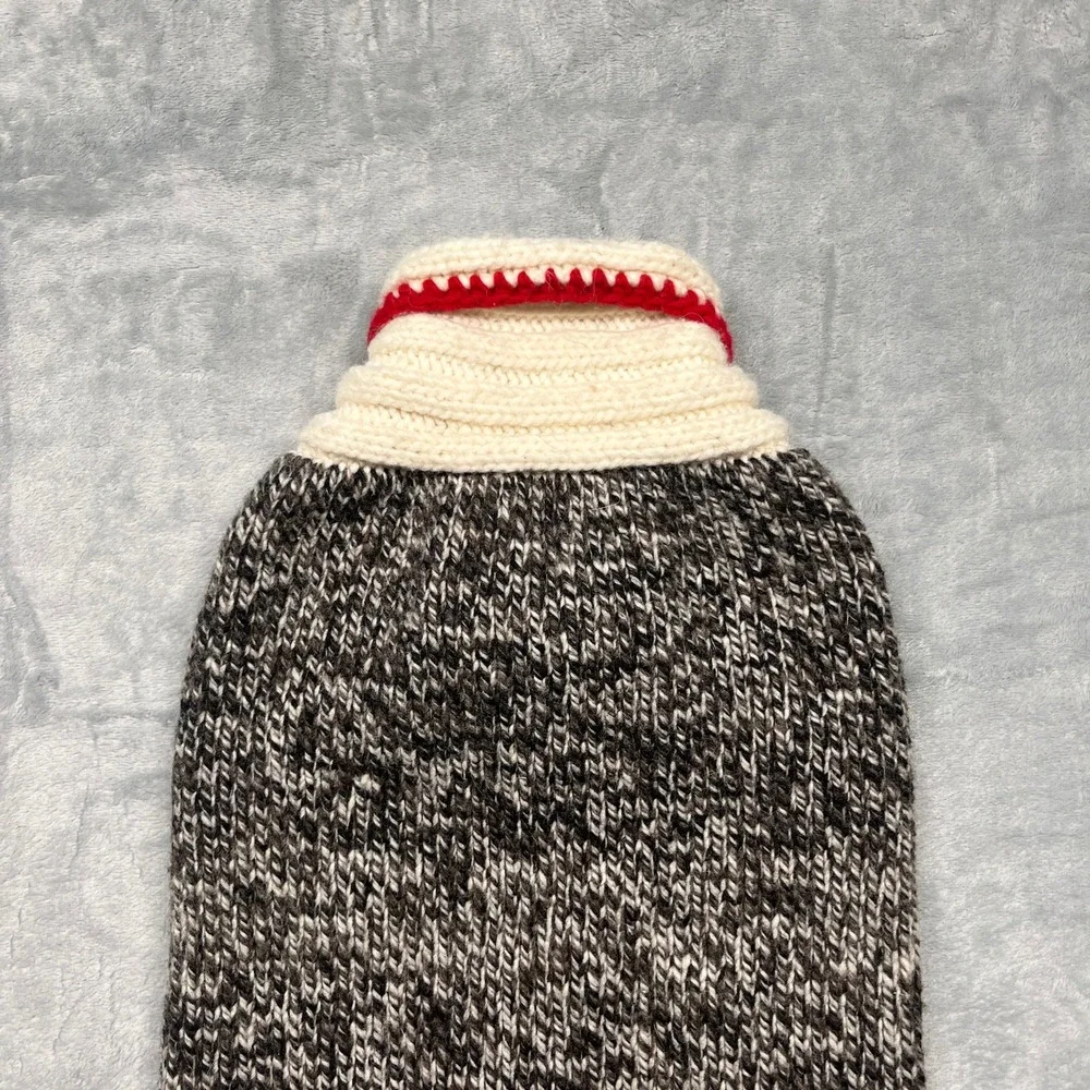 Handmade Sock Monkey Dog Sweater‎ Pet Gray Marled Shawl Collar Knit Size Large